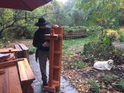 Mary Moves 1/2 Benches into Place