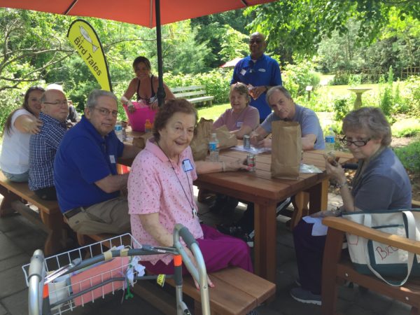 Peregrine's Landing at Tewksbury is the first group to lunch at our Accessible Picnic Table, Father's Day, 6/18/17