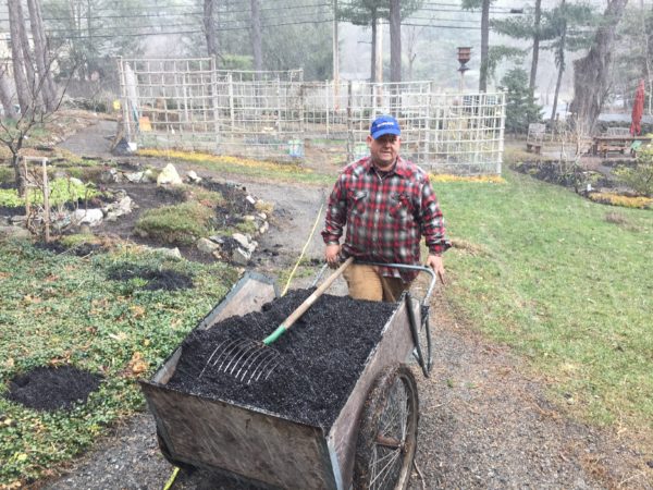 Karl Spreads Compost in April Snow Showers