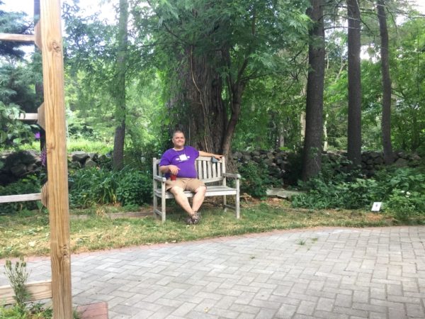 Karl Relaxes at Pear Tree Patio Area
